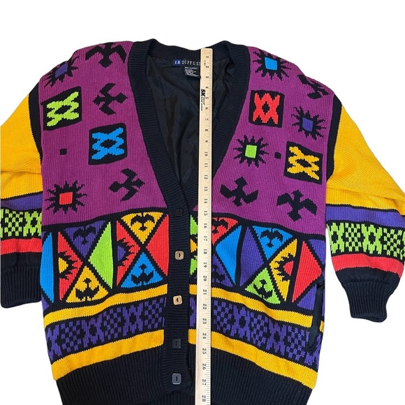 I B diffusion fun vintage/Hong Kong 1991 puff shoulder allover print sweater M - Picture 5 of 8